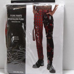 Punk Pants Costume Black Red Plaid Pants Size L/XL up to Size 46